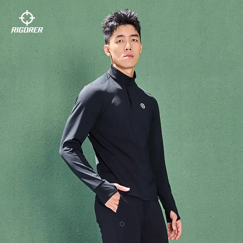 RIGORER Sports Quick-drying Clothes Men Fleece-lined Running Long-sleeved T-shirt Training Half-Zipper Slim-Fit Sweatshirt