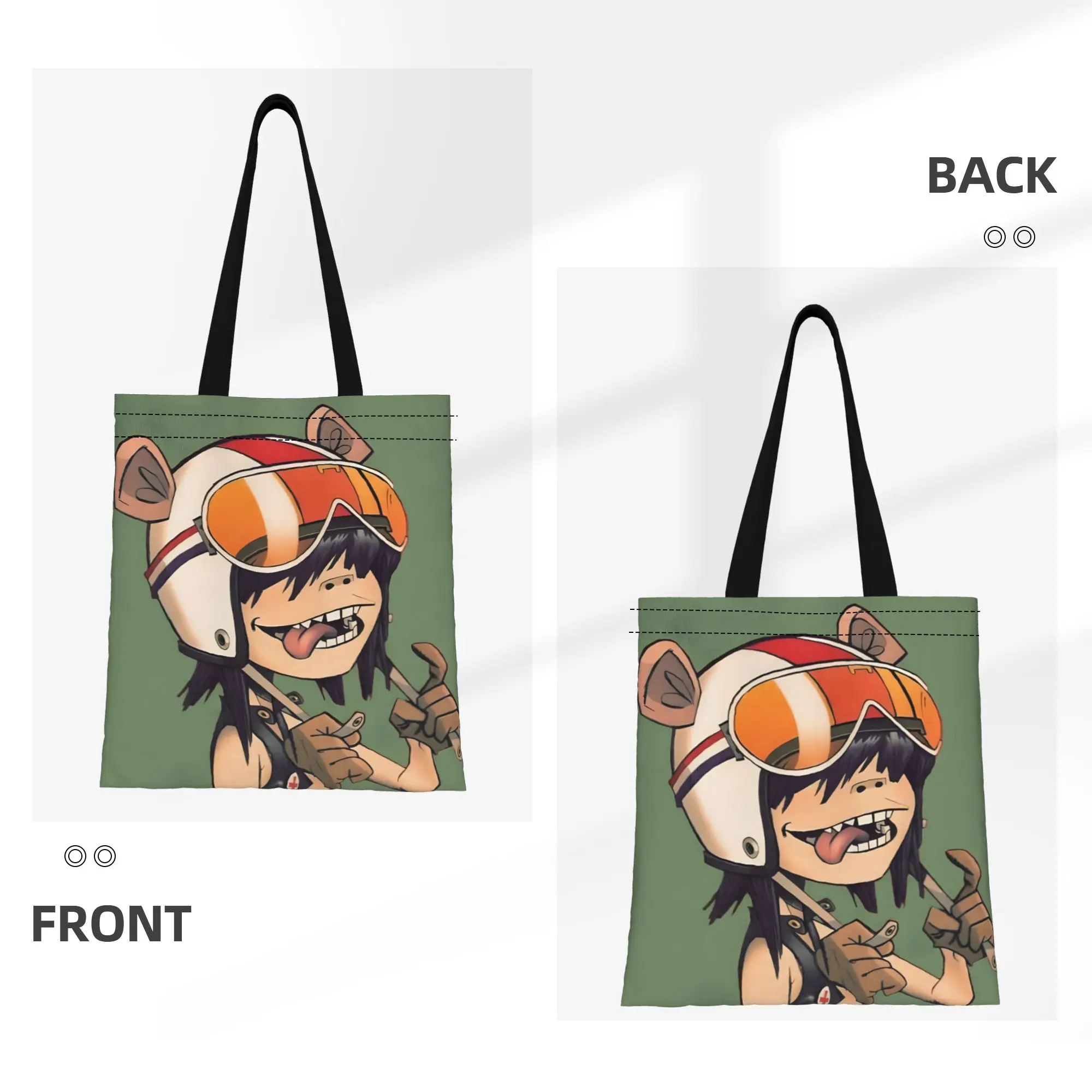 1PC Large Capacity Cute Noodle G-Gorillaz Rock Band Canvas Tote Bag Foldable Chic Pattern No Closed Design