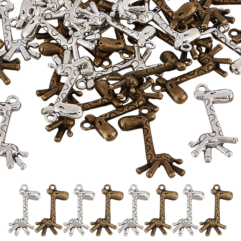 60 Pcs Alloy Giraffe Pendant 2 Colors Animal Theam Metal Pendants Lovely Giraffe Dangle Charms Silver Gold Hang Ornament