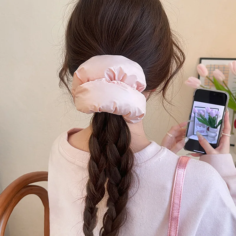 New Inflatable Sponge Pillow Hair Ties Women Trendy Super Large Elastic Scrunchies 2025 Pure Color Oversized Elastic Hair Bands