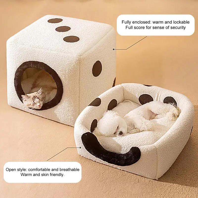 New Deep Sleep Comfort In Winter Cat Bed Campaign House Foldable Plush House Pets Tent Cozy Cave Nest Portable Kittens Bed  