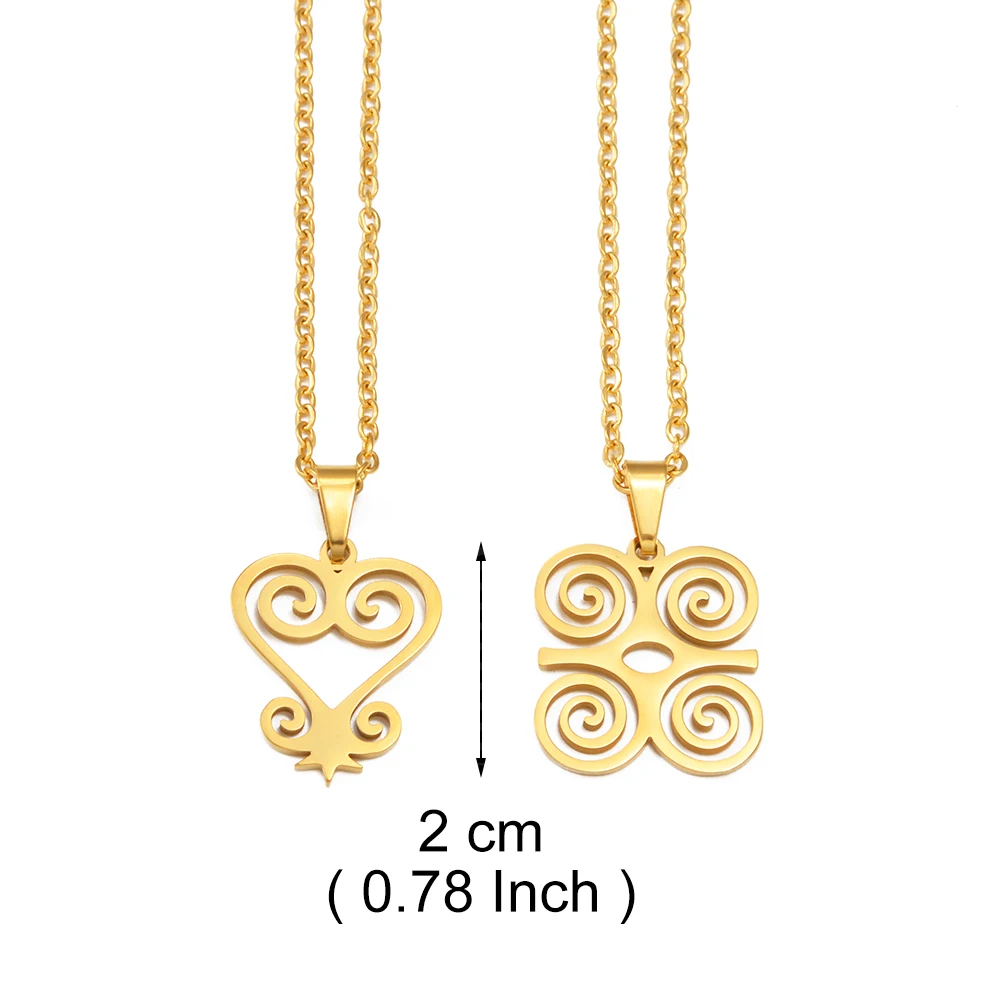 إنييو 2 سنتيمتر غرب أفريقيا رمز قلادة القلائد الذهب اللون الفولاذ المقاوم للصدأ Gye Sankofa Dufenimmen مجوهرات Ghanaian # 508562 #2