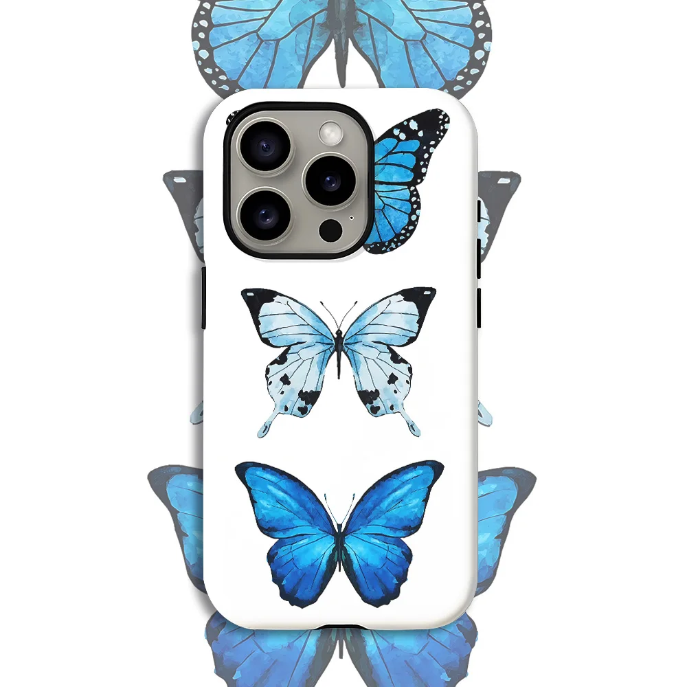Blue Butterflies Phone Case for Samsung Galaxy S20 S23 S24 S25 S26 FE Plus Ultra Edge 4G 5G Luxury Double-layer Back Cover
