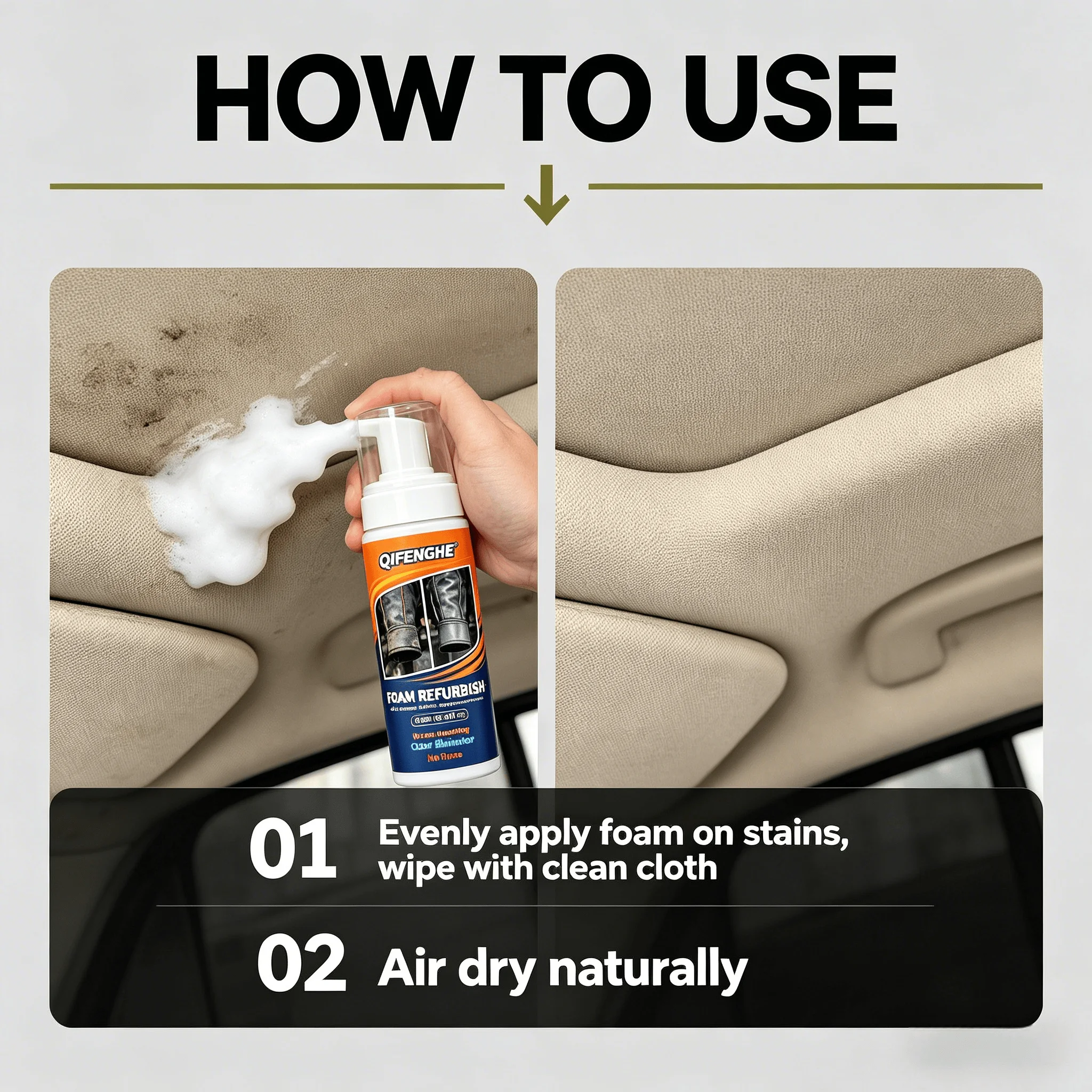 Multi-Surface Car Foam Refurbisher 200ML No Rinse Deep Cleaning Odor Eliminator with Sponge for Auto Home Dual-Use Interior Care