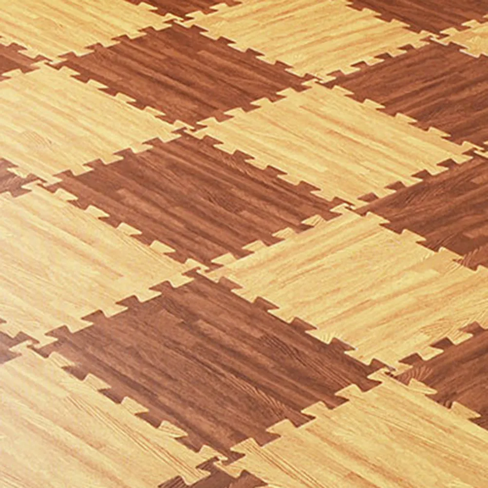 8Pcs Eva Foam Floor Mat Interlocking 30Cm Square Dark Wood Grain Cushioned Non-Toxic Yoga Exercise Crawl Play Mat