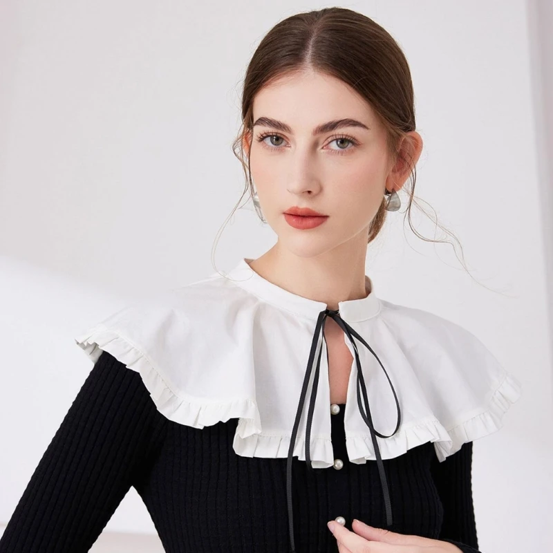 Ruffle Trim False Collar for Women Elegant Tie Up Detachable Blouse Collar for Dress Shirt Female Fashion Drop shipping