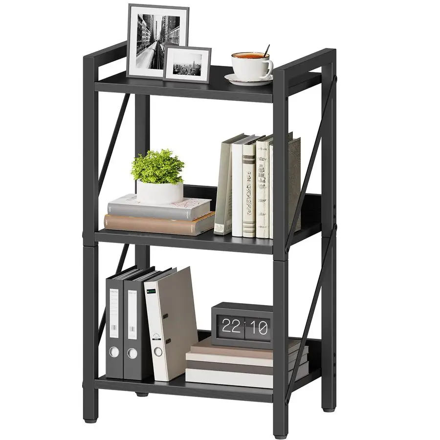 

Bookshelf, 3Tier Industrial Bookcase, Book Shelf Storage Organizer, Small Bookshelf with Metal Frame for Living Room, Bedroom, H