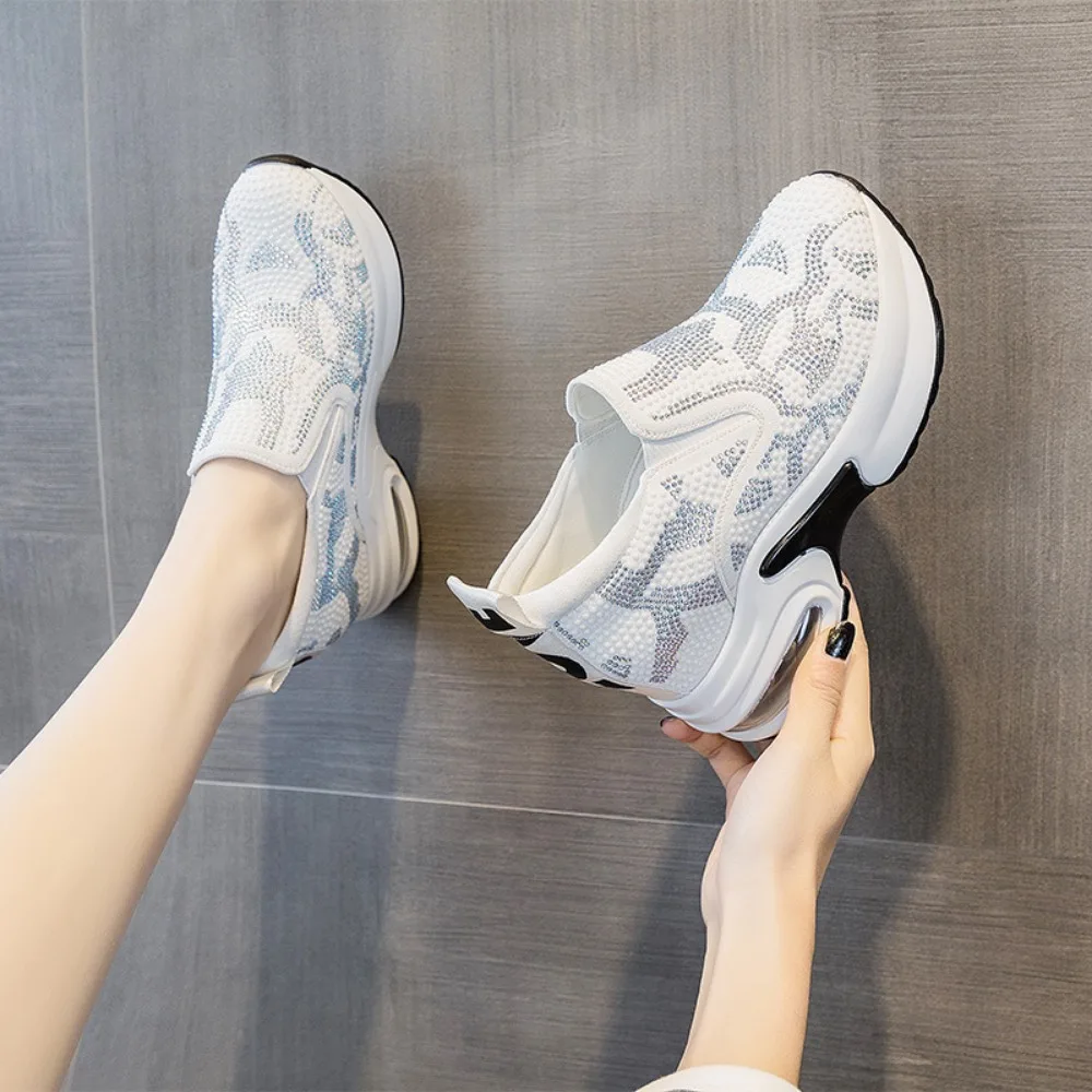 Women's Shoes 2026 Spring Autumn New Casual Elevated Shoes Women Water Diamond Thick Sole Sports Air Cushion Shoes Sneakers