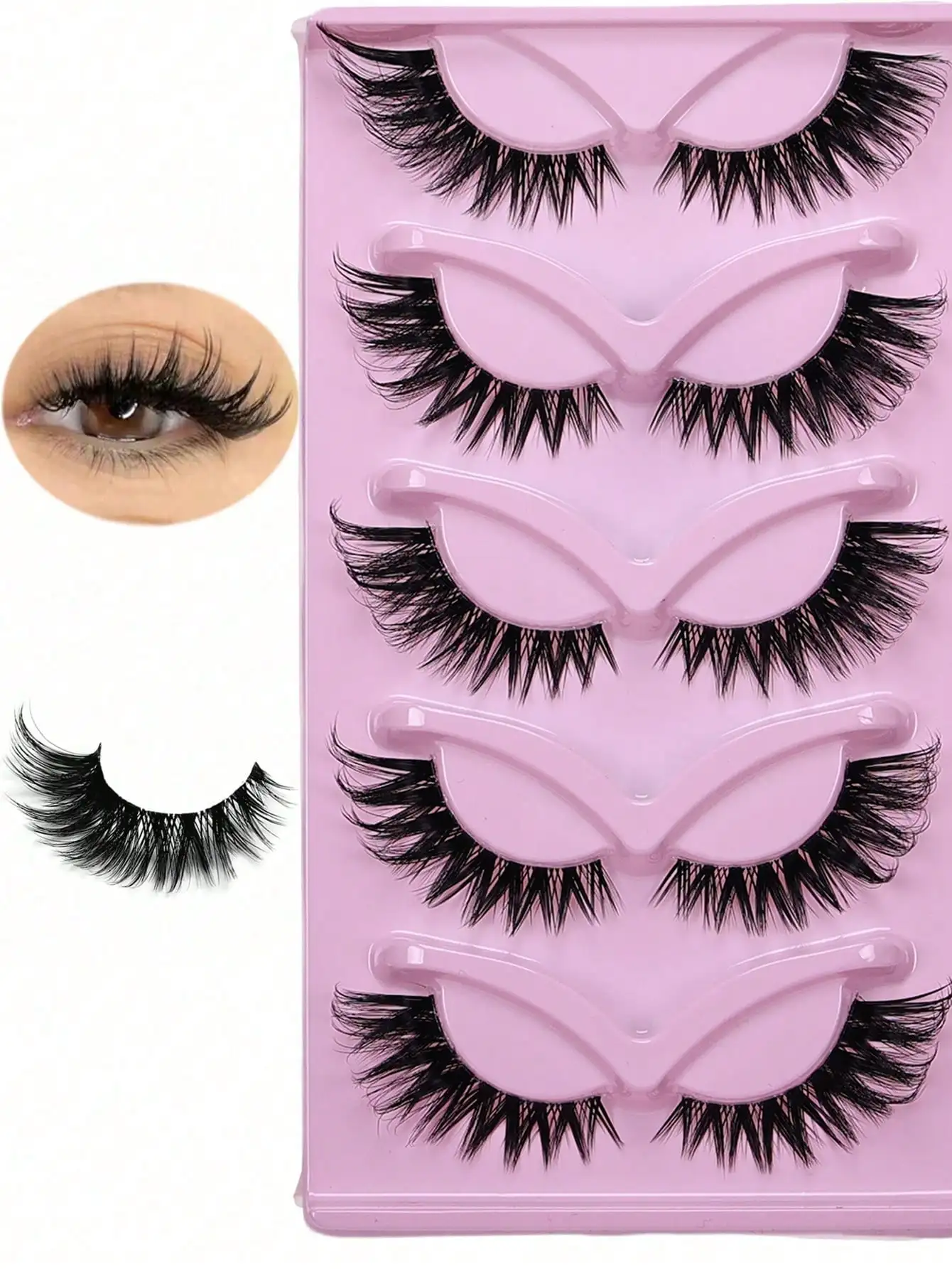 5 Paar Manga-Wimpern, 3D-Wimpern mit transparentem Band, für einen natürlichen Look, zarte Nerzwimpern, flauschige Katzenaugen-Wimpern, einzelne Wimpern. – Detail 3