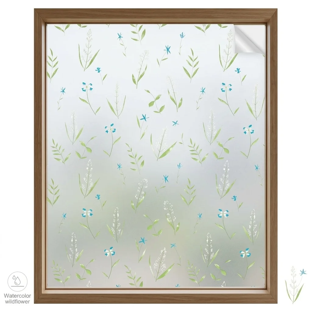 Frosted Botanical Self-Adhesive Window Film Privacy Protection UV Protection 96% Waterproof Scratch-Resistant Glass Sticker for