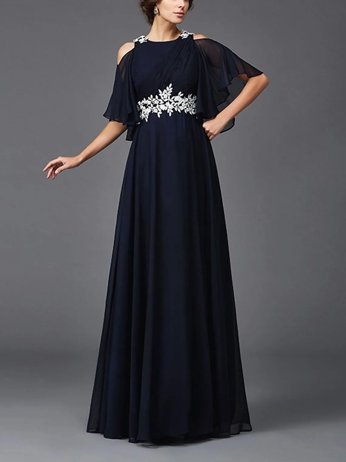 

Elegant A-Line Elegant Prom Gown Chiffon Jewel Neck 1/2 Sleeves Floor-Length Appliques Wedding Guest Dress 2025 Free Customized