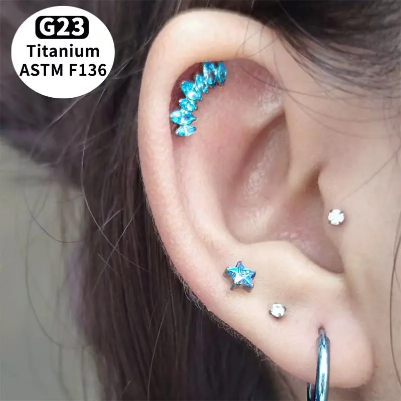 G23 Titan Lippenpiercing mit Marquise CZ, flacher Rückseite, innenliegendem Gewinde, für Labret, Tragus, Helix, Knorpel - Schmuckzubehör – Detail 6