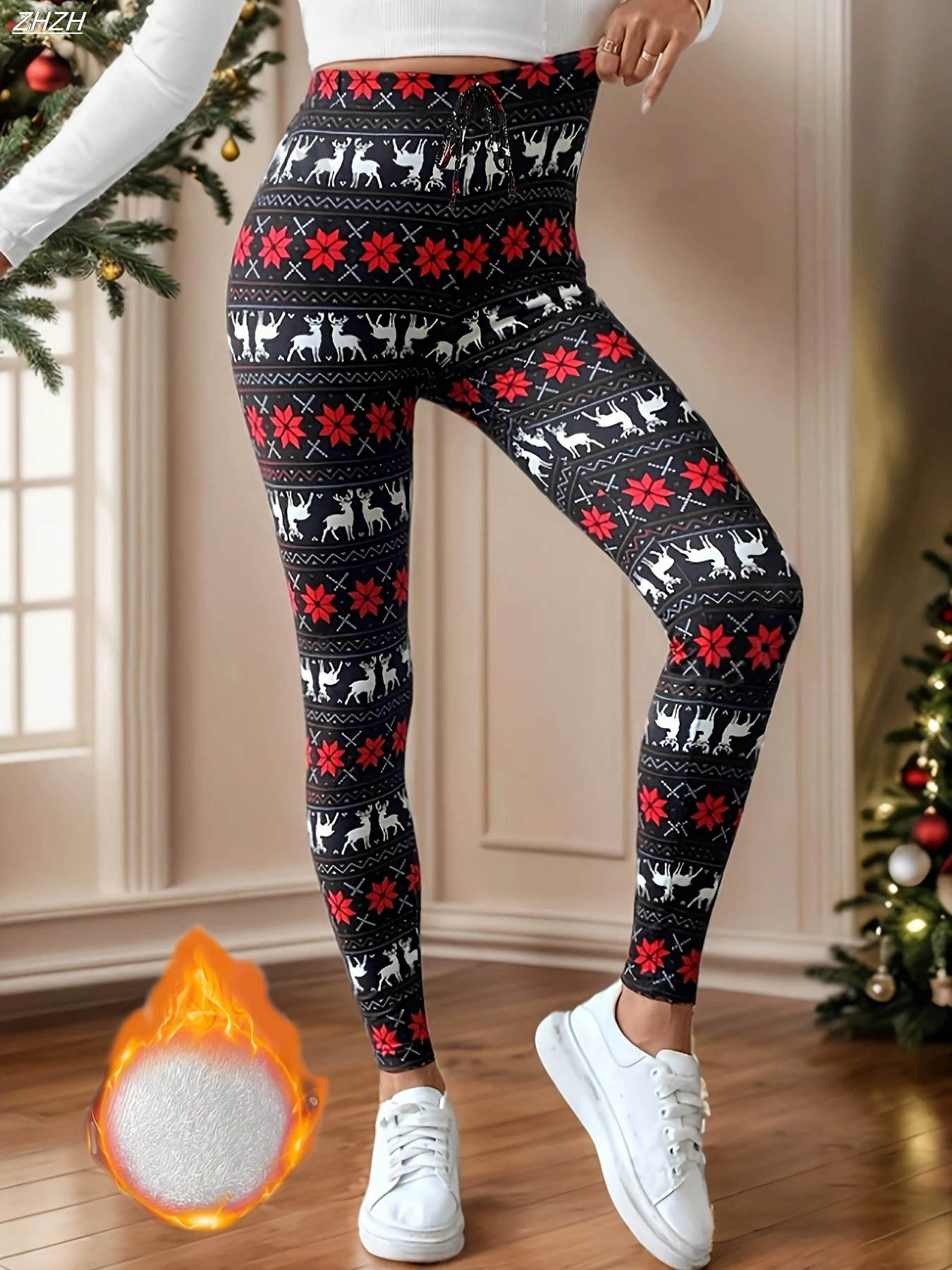 Christmas Women's Leggings Cozy Leggings Vacation Fashion Christmas Snowflakes Graphic Christmas Printing Fleece Thermal Warm