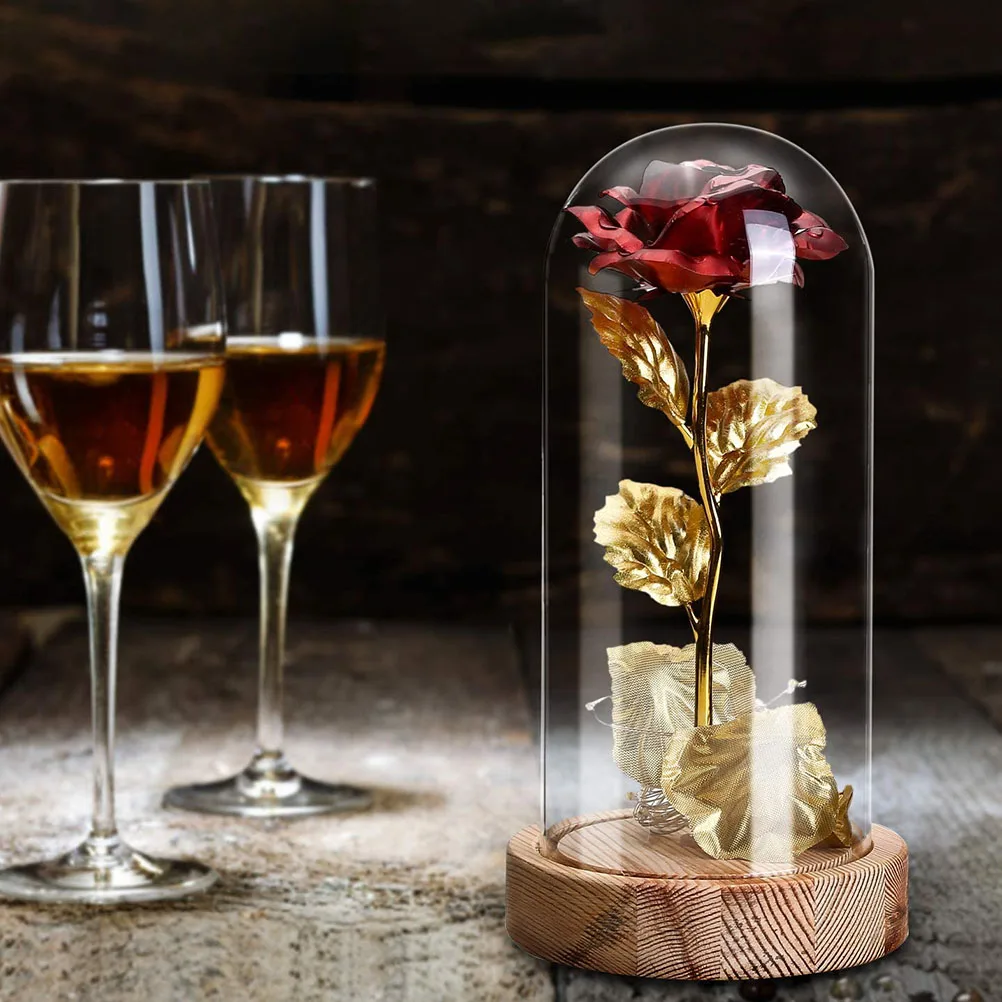 

1Pcs Artificial Flower Glass Dome LED Light Romantic Wedding Home Decoration Christmas Lover Gift Artificial Flower Glass Cover