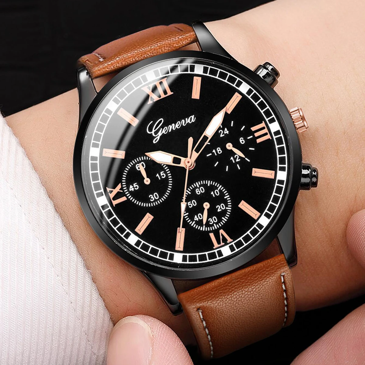 4 قطعة/المجموعة أزياء الرجال كوارتز ساعة أساور مجموعة عارضة حلقة من جلد الذكور الأعمال الساعات Relogio Masculino (بدون صندوق)