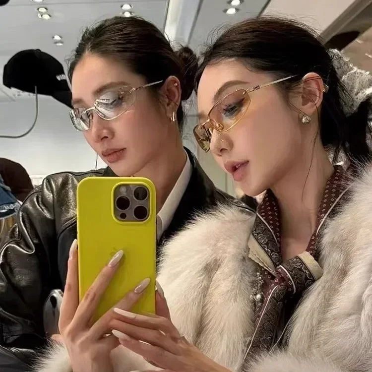 

Millennium Style High-End Cat Eye Sunglasses Women's Pink Y2K No Frame Hot Girl New 2025 Sun Glasses Resin Lens Made in Chin