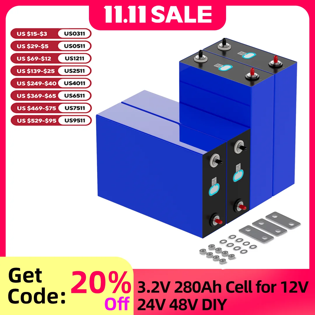 3.2V 280Ah LifePo4 Grade A Lithium iron phosphate battery  DIY12V 24V 48V Rechargeable battery for Solar Home Energy Storage RV