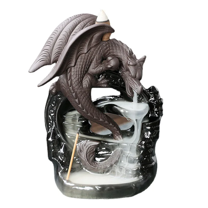 Home Decor Ornament, Creative Black Pterosaur Waterfall Backflow Incense Burner, Sandalwood Aroma Diffuser, desk decoration