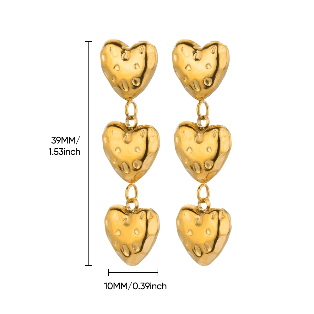 Fashion Heart Long Drop Earrings for Women Gold Color Stainless Steel Geometric Earrings Wedding Party Jewelry Gifts