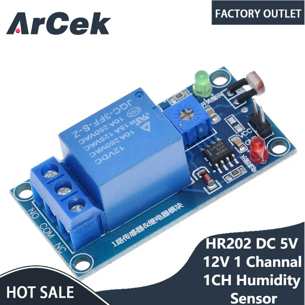 

HR202 DC 5V 12V 1 Channal 1CH Humidity Sensor Switch Relay Module Control Board Humidity Sensor Module