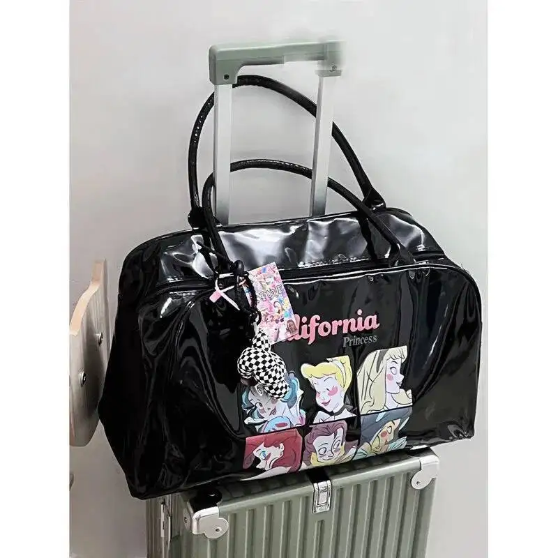 Bloom Large Capacity Black Tote Bag Female Vintage Cartoon Print Pu Leather Shoulder Bags Ladies Retro Y2k Handbag Aesthetic