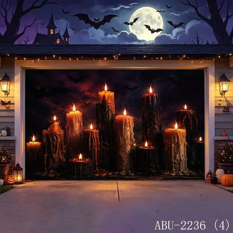 VIKAMA Halloween Full Moon Flying Crows Purple Sky Garage Door Cover Tapestry Spooky Gothic Night Outdoor Home Decor Aesthetic