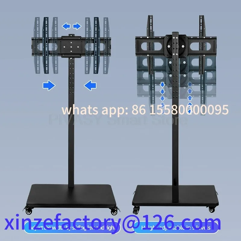 Suporte de chão universal personalizável para TV de 32-65 polegadas Base de aço resistente giratória de 360 graus