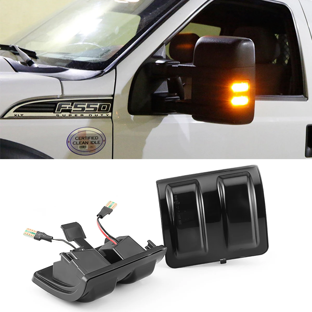 Smoked Lens Amber LED Side Mirror Marker Lamps Turn Signal Light For 2008-2016 Ford F250 F350 F450 Super Duty Car Styling