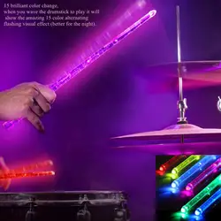 Baquetas luminosas com bateria recarregável, LED Light Up, 15 cores, Glow Drum Sticks, Acessório Profissional Instrumento Musical