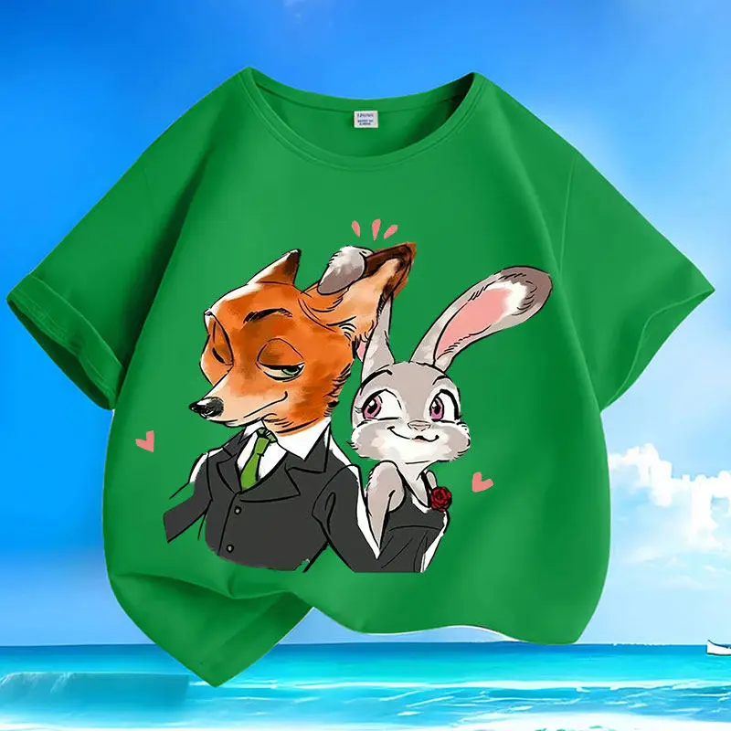 

Children's T-shirt Crazy Zootopia Judith Cartoon Printed Pure Cotton Parent-child Outfit 2026 Multi-color Short Sleeved Shirt