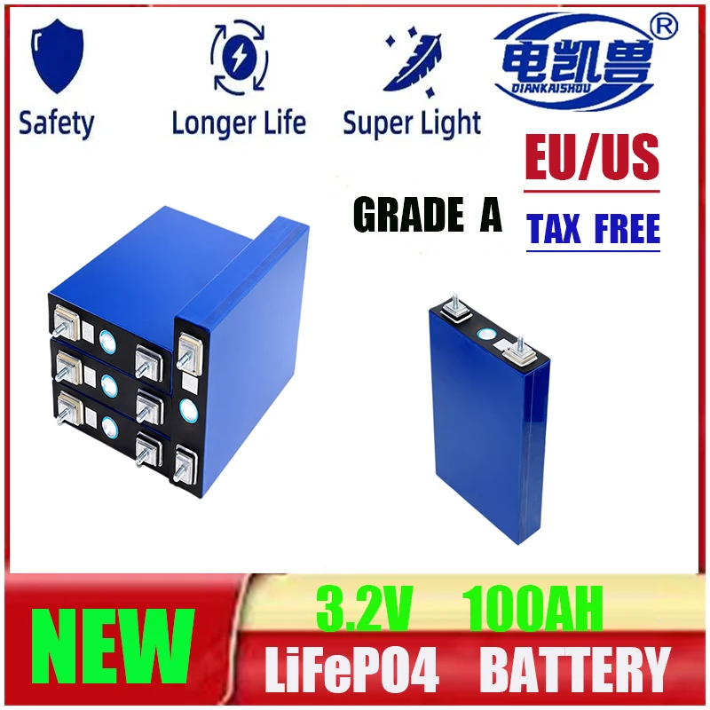 

New A-level battery, 100Ah lithium iron phosphate 3.2V rechargeable battery, DIY12V 24V, DIY battery pack, solar system,