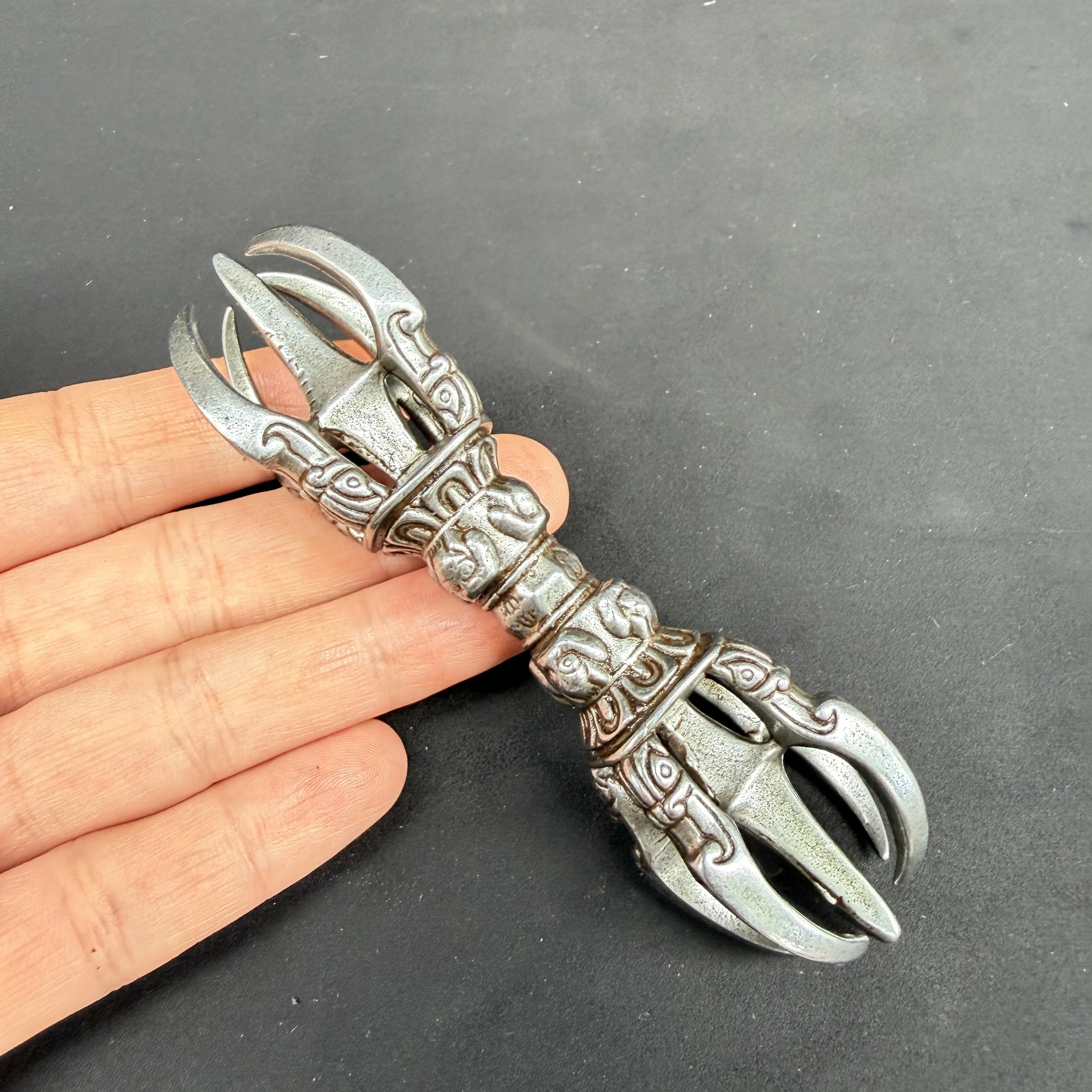 Tibetan Five-Pronged Vajra Dorje, Iron Buddhist Ritual Tool, Protection Amulet & Meditation Ornament