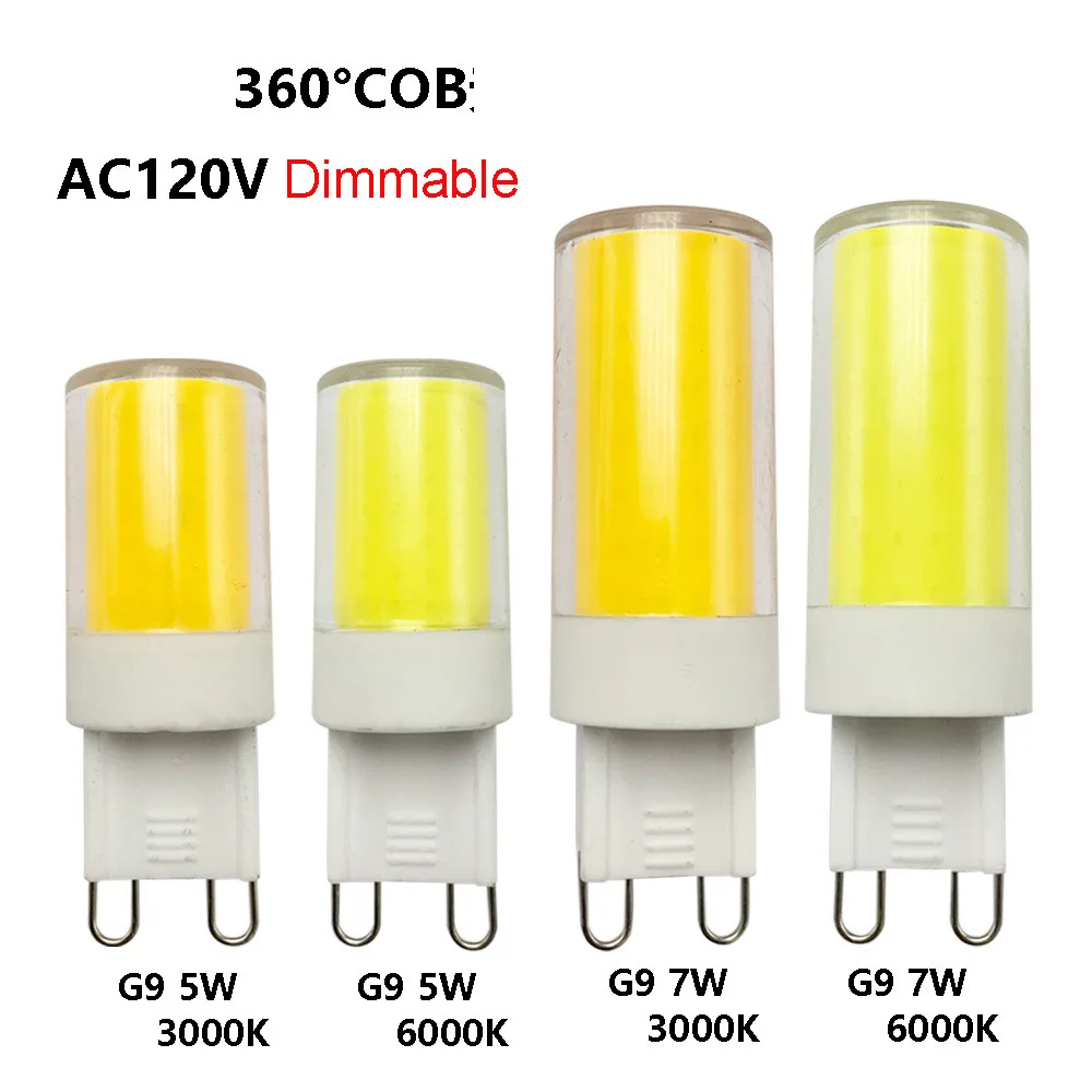 조광 가능 110v 120v G9 LED COB 전구, 5W 7W LED 램프, 3000k 6000k 샹들리에 크리스탈 드롭라이트 교체, 50w 60w 70w 할로겐 전구, 5 개