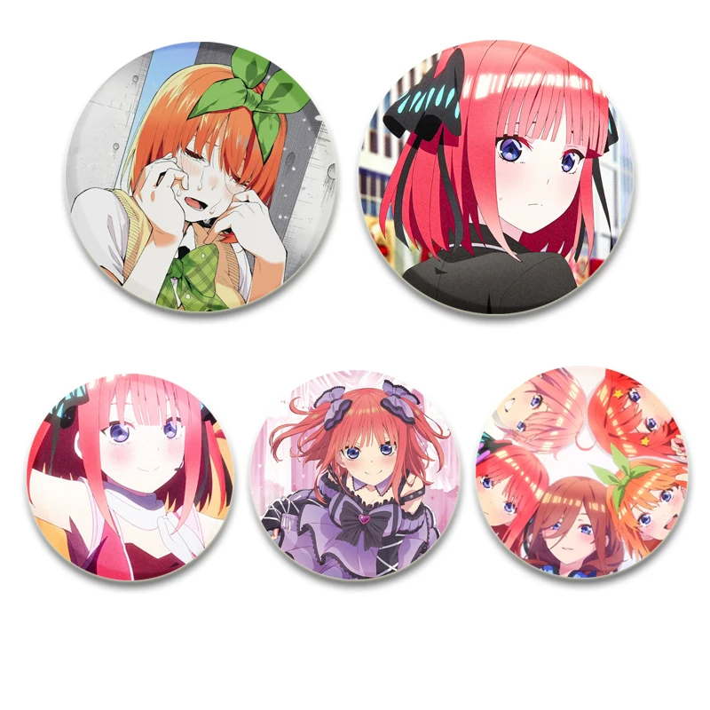 58mm Anime Girl Nakano Miku Nakano Itsuki Nakano Yotsuba Cute Cartoon TinPlate Round Enamel Pins Custom Funny Badge Accessories