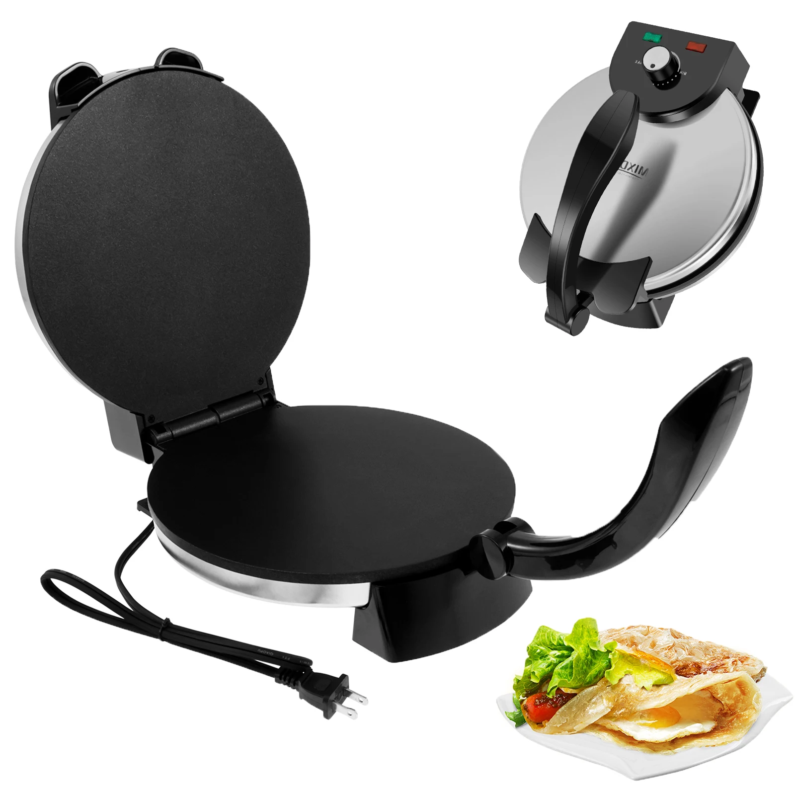 

9'' Stainless Steel Roti Maker with Removable Handle Electric Tortilla Press Nonstick Chapati Maker Versatile Breakfast Machine