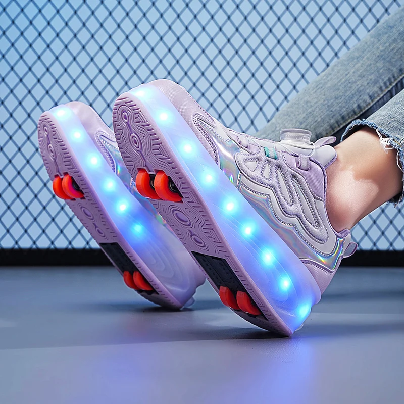 أحذية تزلج دوارة للفتيات مع ضوء مضمنة ، أحذية رياضية للأطفال ، عجلتين ، عجلات قابلة للإزالة ، دوارة ، أطفال