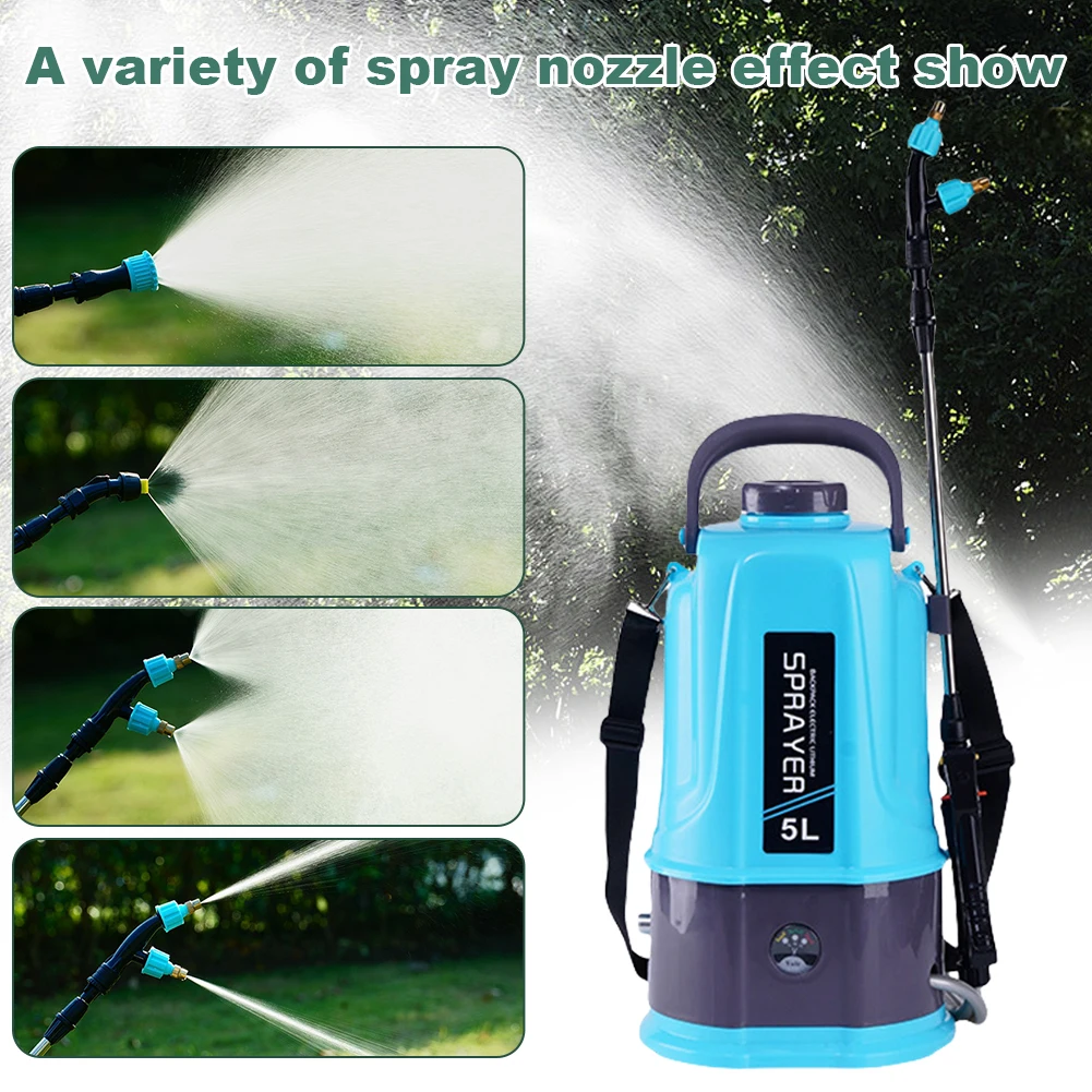 5L Battery Powered Sprayer with 5 Mist Nozzles Garden Sprayer with Adjustable Shoulder Strap Plant Sprayer for Lawn and Garden