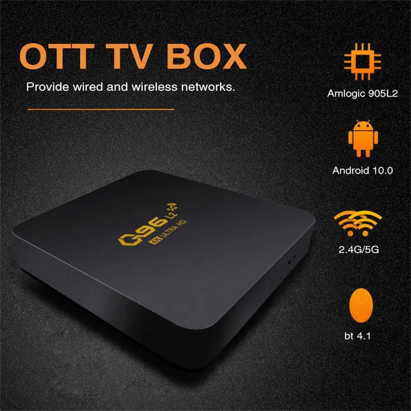 TV Box 4K Smartmedia Player 8GB Q96 L2 Network TV Set Top Box Android 10 Quad Core Wifi Network Player Video Game Smart TV Box