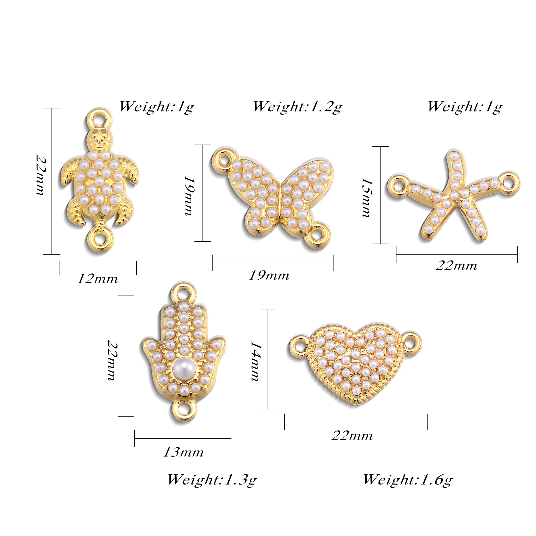 4 Stück/Set Edelstahl-Verbindungsstücke mit zwei Löchern, Schmetterling, Herz, Seestern, Hamsa-Hand-Anhänger für DIY-Halsketten, Armbänder und Schmuckherstellung – Detail 1
