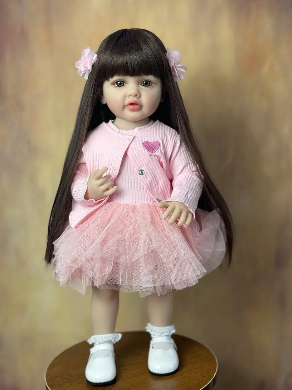 Full Soft Silicone Body Reborn Baby Girl Doll 55cm 22 Inch Realistic Princess Toddler Bebe Bath Toy Birthday Gift