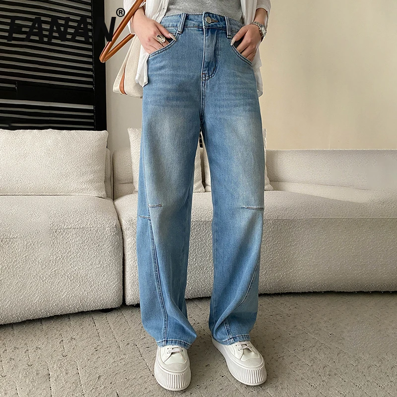 

FANAN Women's Split Design Retro Light Color High Waist Loose Look Skinny Bent Knife Wide Leg Jeans 2026 Spring New