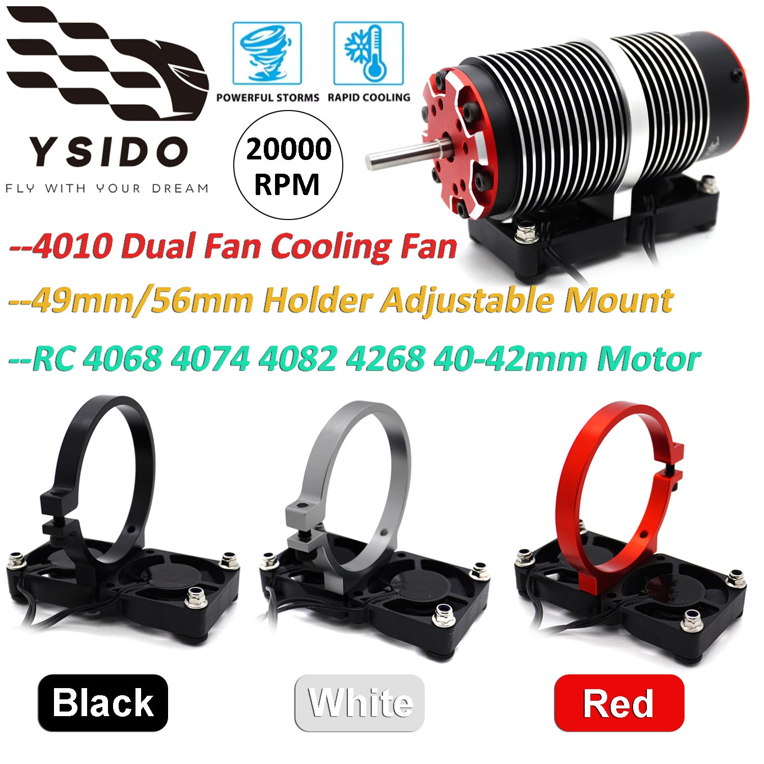 4010 Motor Temperature Control Cooling Fan Heatsink 20000RPM W/49mm/56mm Holder Adjustable Mount For RC Car 4068 4074 4268 Motor