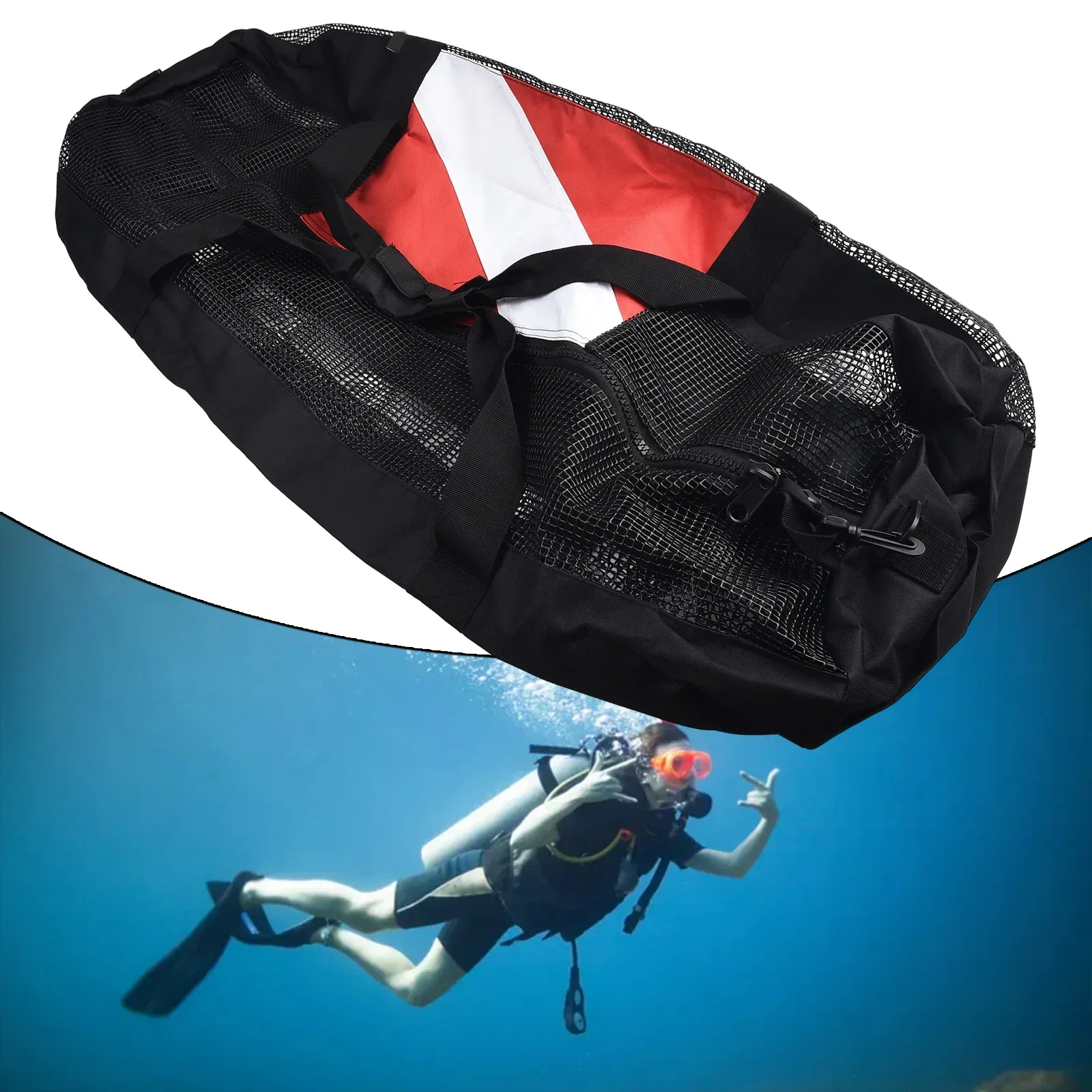 Hot Sale Mesh Dive Bag Gym Gear Bags Black Red Breathable Exterior Pocket Functional Oversized Snorkel Gear Bags