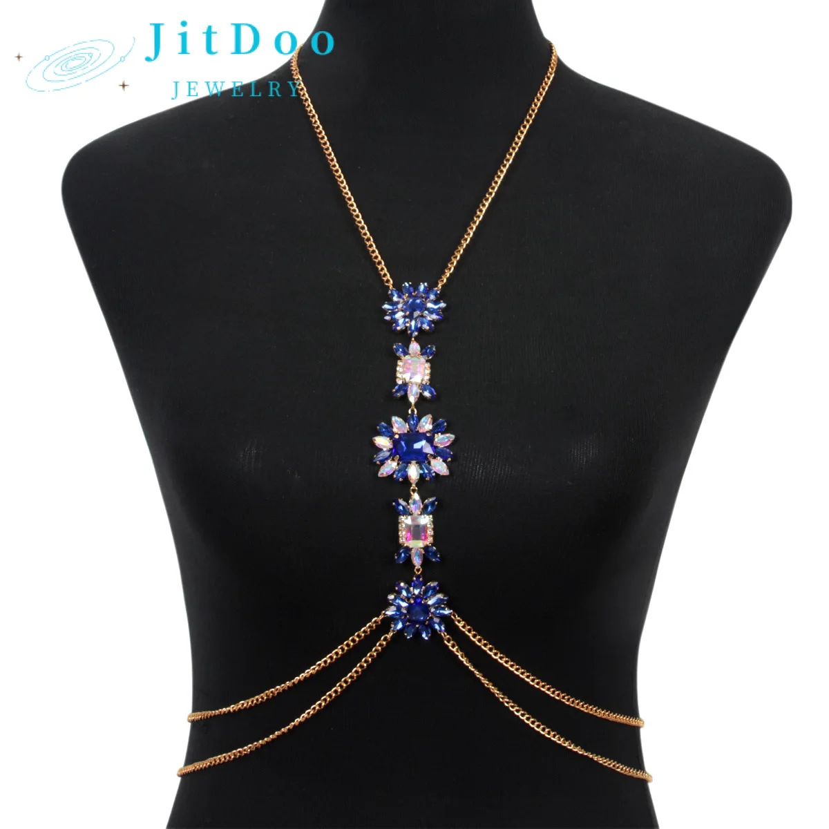 JitDoo Handmade Luxurious Shiny Color Rhinestone Flower Sexy Body Chain Jewelry for Women Bra Chest Chain Harness Festival Gift