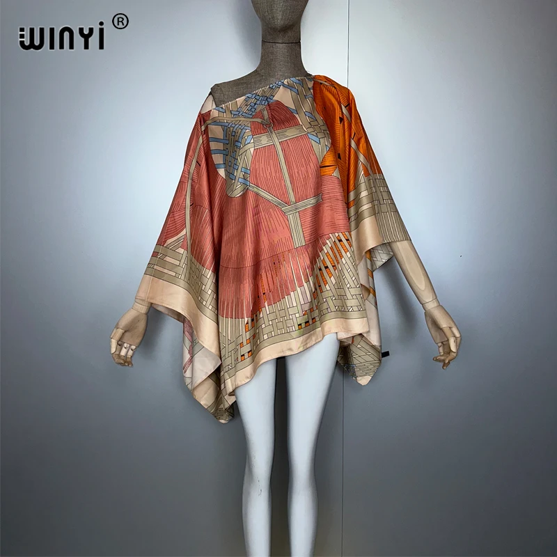 بلوزة WINYI Boho مطبوعة بوهيمية صيفية بأكمام تشبه جناح الخفّاش للنساء لتغطية الشاطئ ملابس الشاطئ ملابس نسائية للعطلات