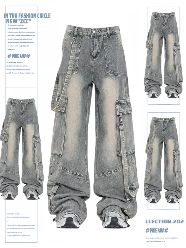 

Американская рабочая одежда в стиле ретро, широкие джинсы с высокой талией, женские осенне-зимние свободные брюки с несколькими цветами