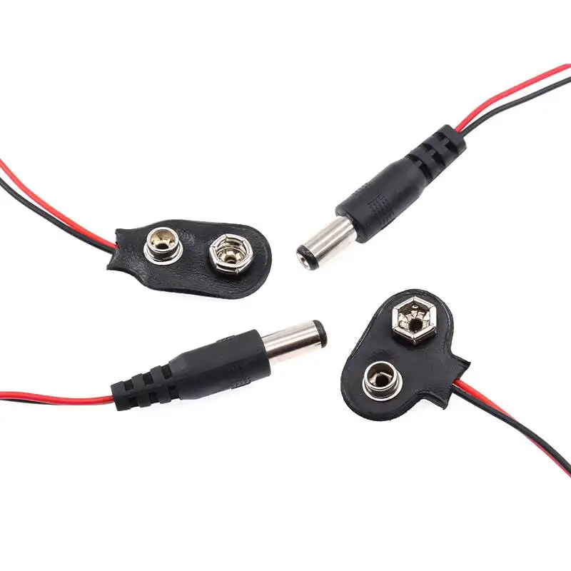 5 Stück 9V Batterieclip T-Typ I-Typ mit DC5.5-2.1mm Stromstecker 6F22 Kabellänge 15CM – Detail 4