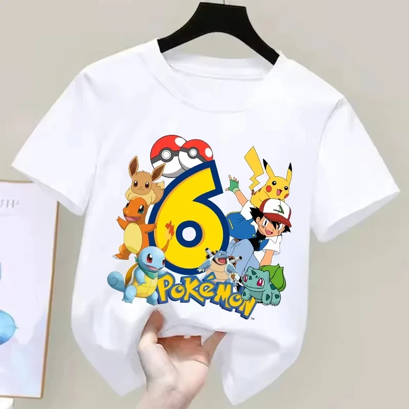 2026 Pokémon Pikachu Kinder T-Shirts Geburtstagsnummer 1-9 Bedrucktes T-Shirt Jungen Mädchen Sommer Kurzarm-Oberteile Kinderkleidung
