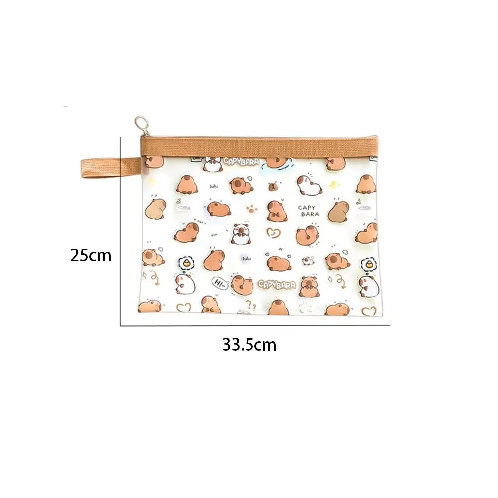 Poudres à glissière PVC Capybara, sac à documents de dessin animé, sac de fichiers A4 durable, grande capacité, fichier transparent, évaluateur