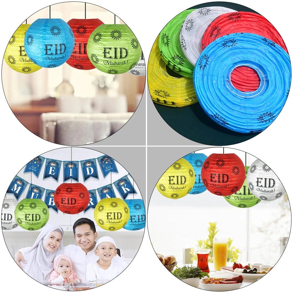 

5 Pcs Red Paper Iron Lanterns Decorative Festival Hanging Party Eid Mubarak Ramadan Lanterns Home Stairs Door Decoration